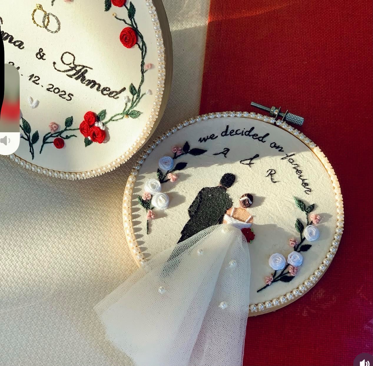 Wedding embroidery hoops with tulle veil